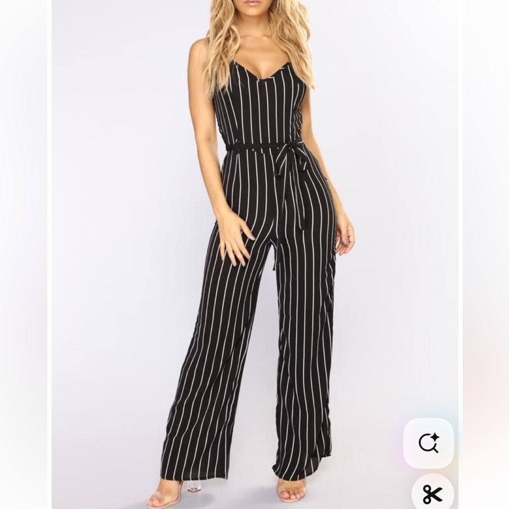 Black and White Striped Jumpsuit